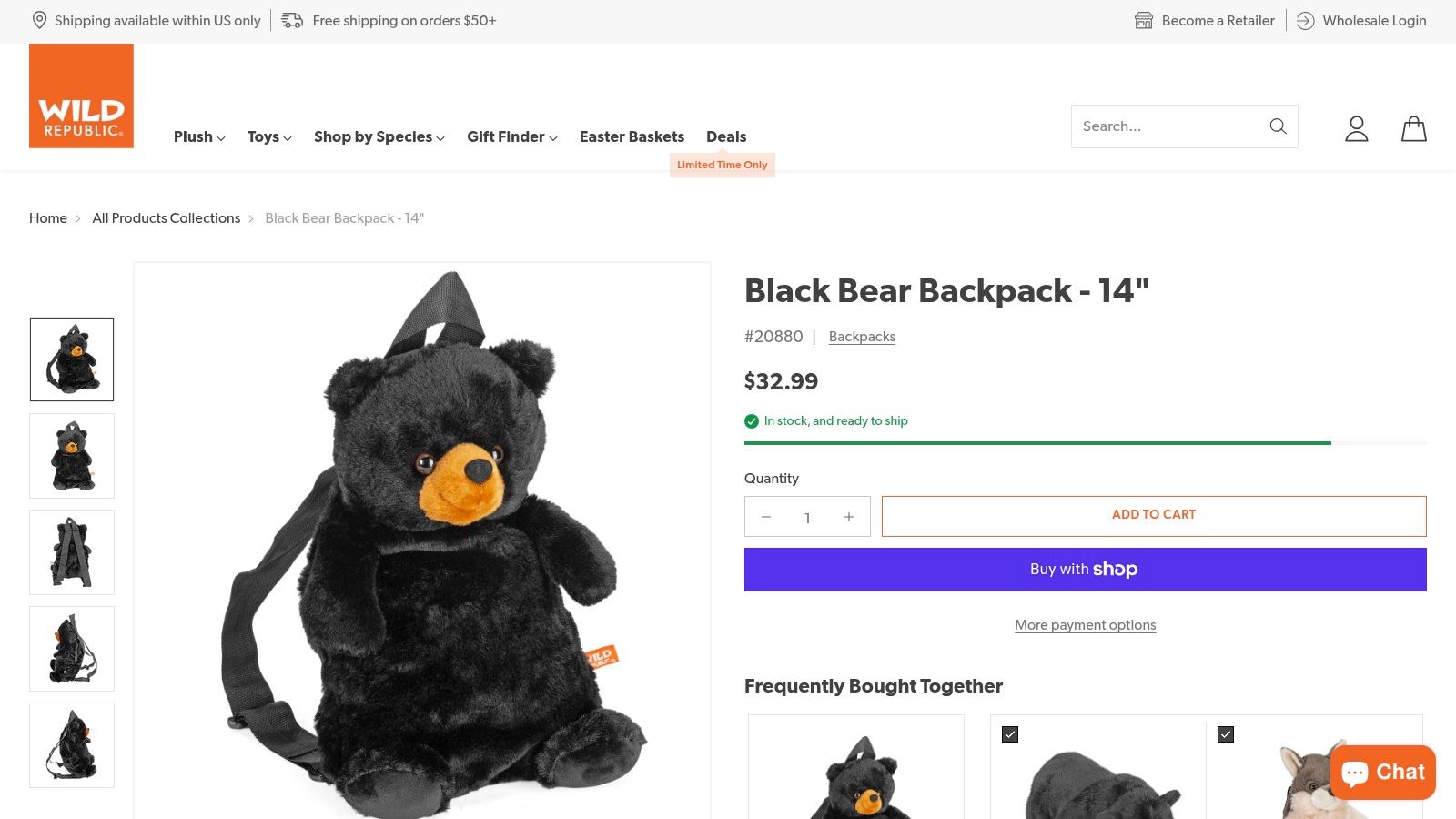 Wild Republic – Black Bear Backpack 14"