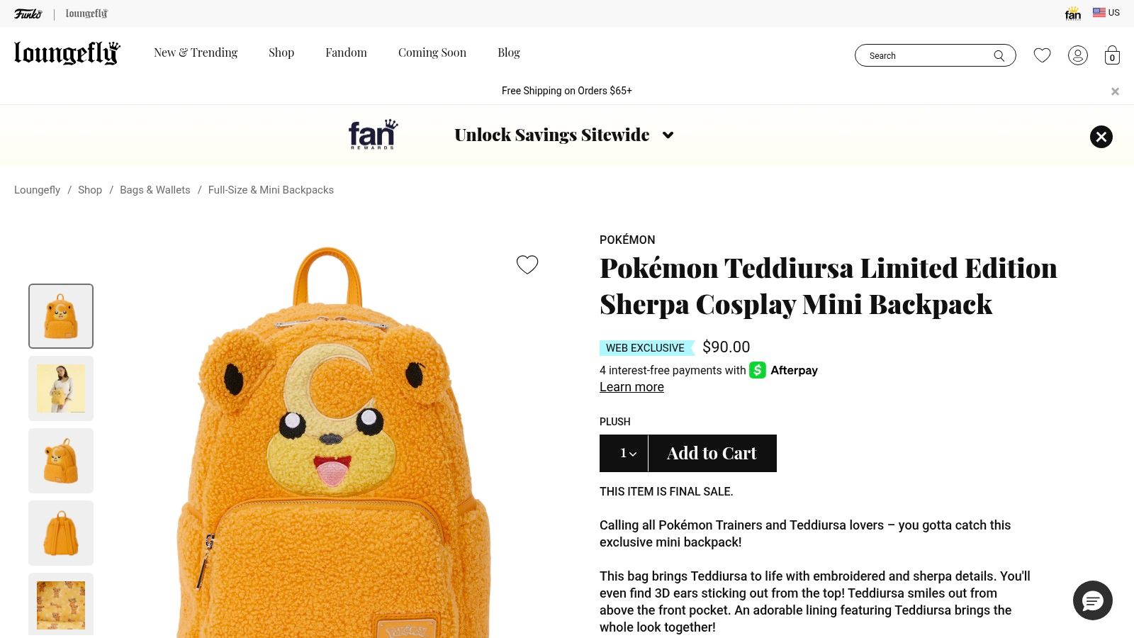 Loungefly – Pokémon Teddiursa Limited Edition Sherpa Cosplay Mini Backpack