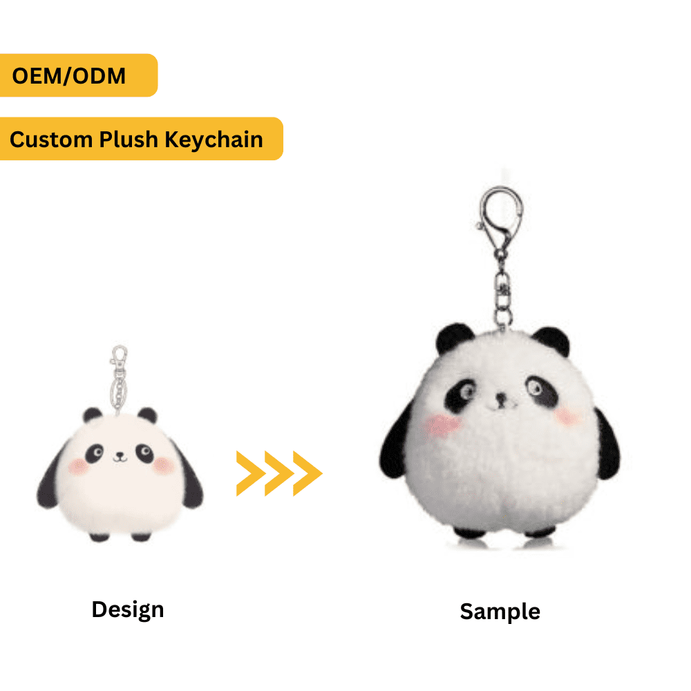 Stuffed animal keychain factory sample for custom plush keychain orders