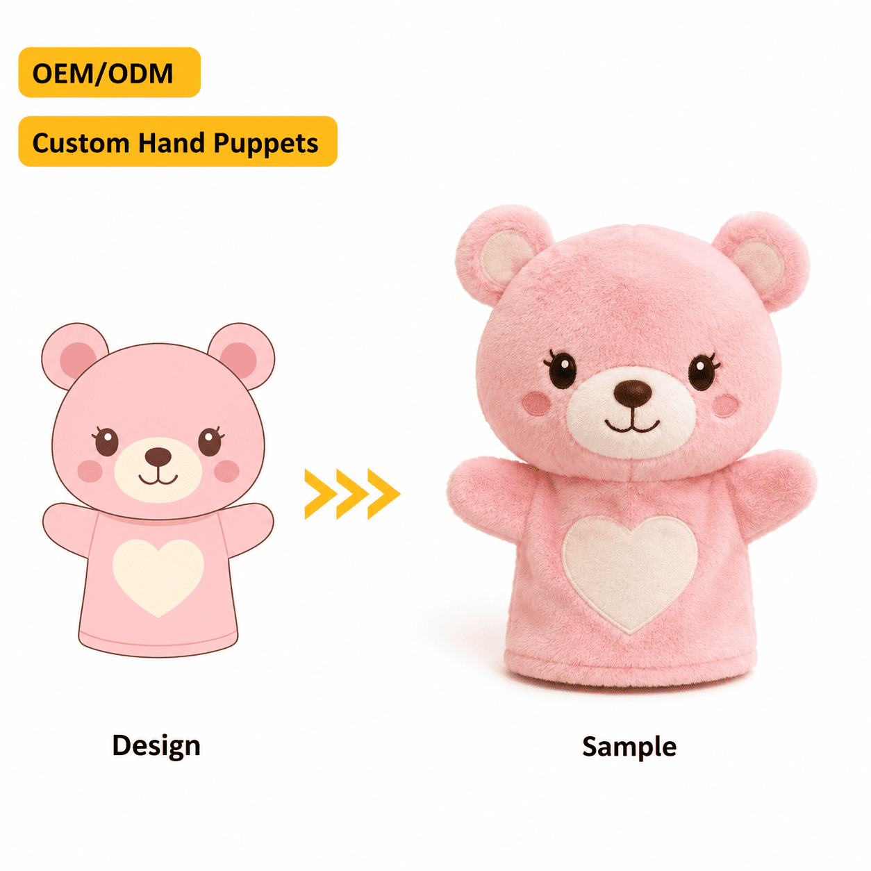 Custom hand puppets design and plush sample for kids play