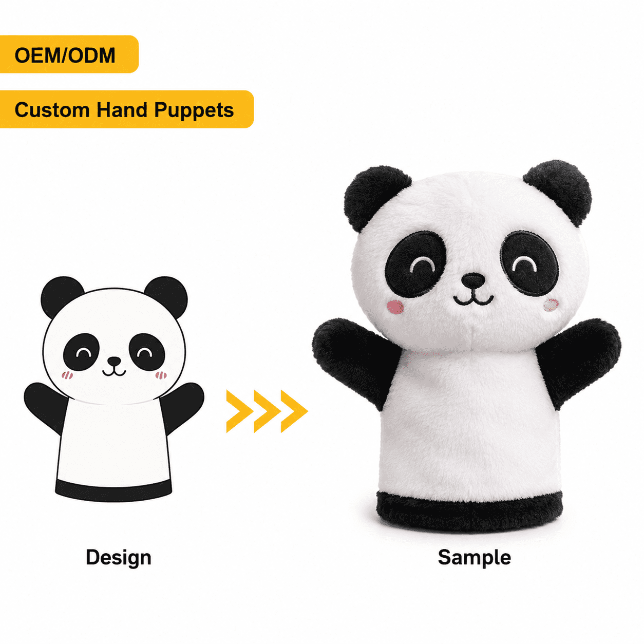 Custom hand puppets sample with design concept for plush puppet production