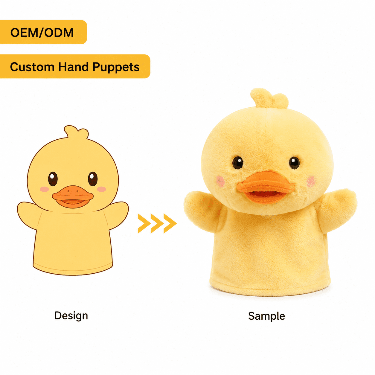 Plush puppet sample for kids play and retail projects