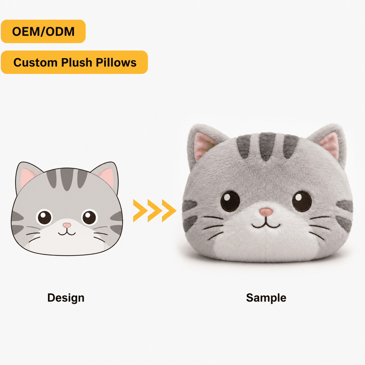 Custom plush cushion pillow sample for retail and gift projects
