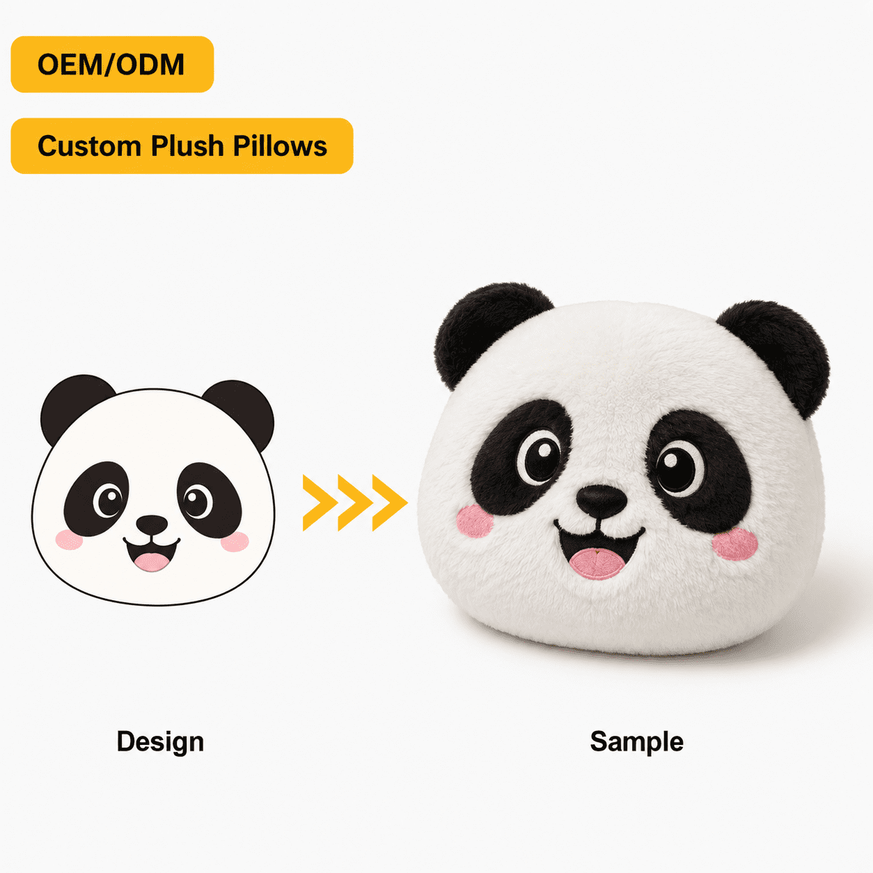 Plush pillow design transformed into finished plush sample