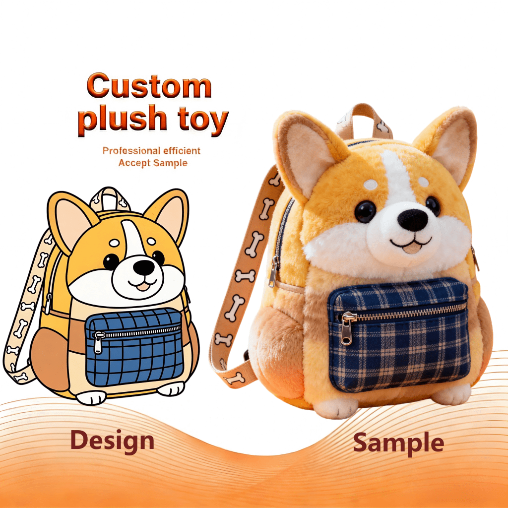 Custom plush toy bag design sample for brand projects