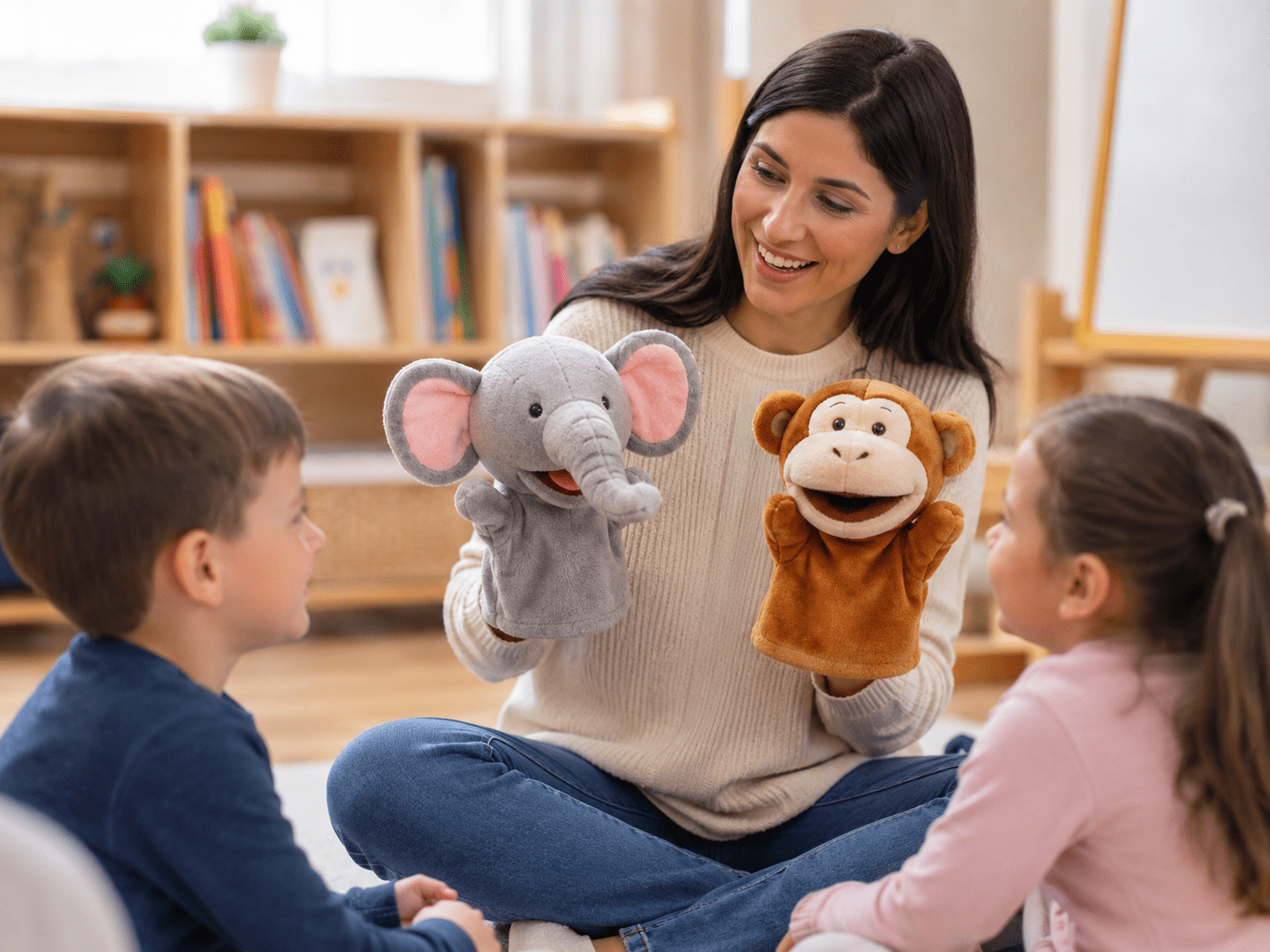 Educational puppet toys and plush hand puppets for classroom storytelling
