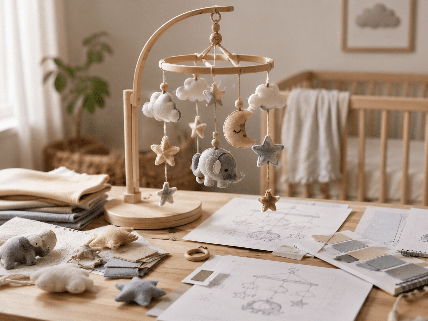 Custom baby mobile for crib with plush hanging toy animals