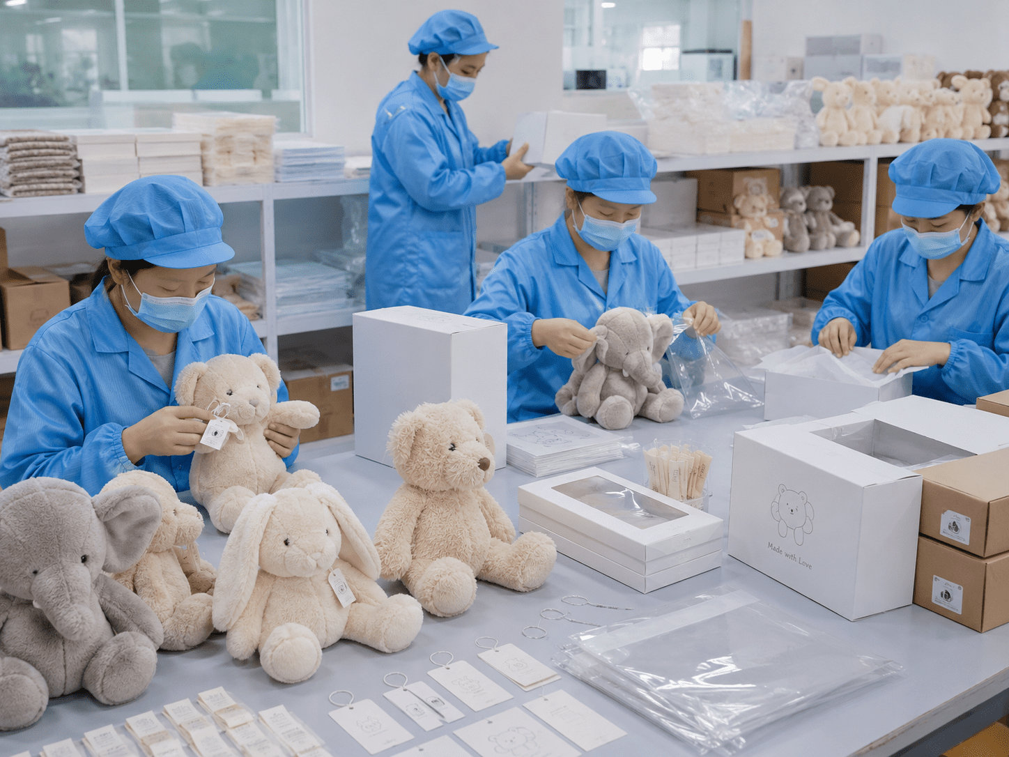 Private label plush toys with custom labels and packaging