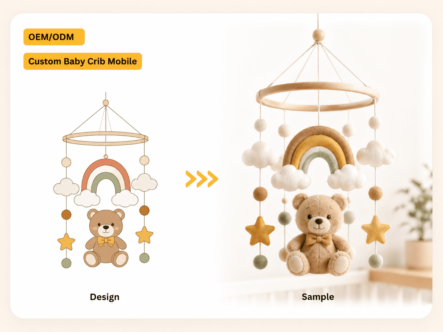 Baby crib mobile sample for nursery mobile product development