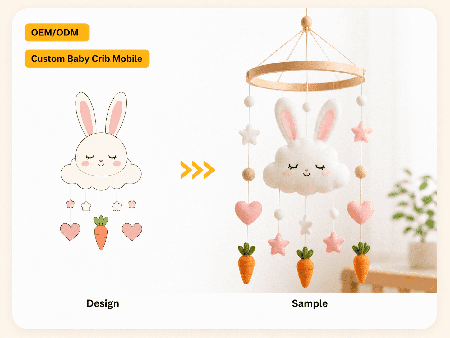 Baby mobiles for cribs with plush hanging toy details and soft colors