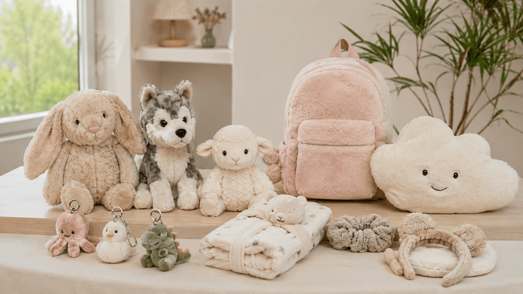 Custom plush toys for retail plush products, promotional plush, baby plush toys, plush accessories, and bulk production
