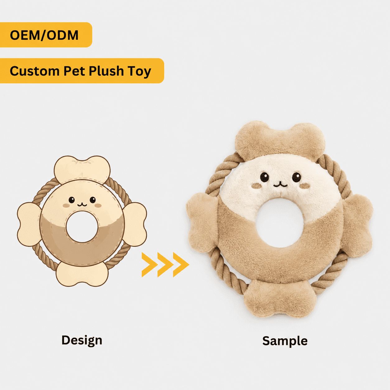 Interactive pet plush toy with rope squeaker and soft stuffed design
